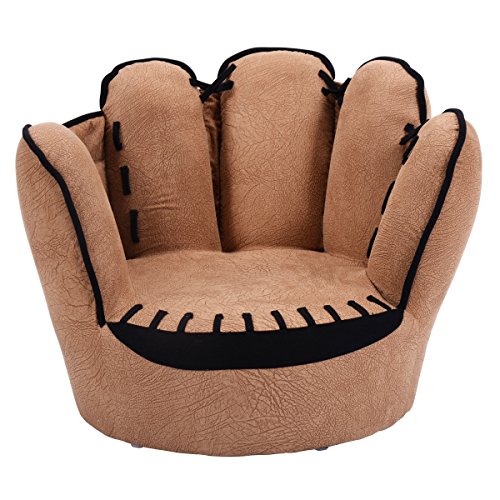 Costzon Kids Couch, Toddler Chair Sofa with Solid Wood Frame & Baseball Glove Design, Children Armchair for Play Room, Nursery, Kindergarten, Kids Room, Gift for Boys & Girls, Kids Sofa (Brown)