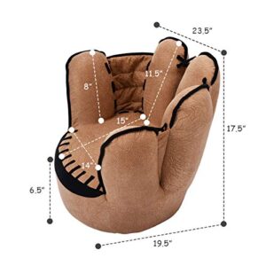 Costzon Kids Couch, Toddler Chair Sofa with Solid Wood Frame & Baseball Glove Design, Children Armchair for Play Room, Nursery, Kindergarten, Kids Room, Gift for Boys & Girls, Kids Sofa (Brown)