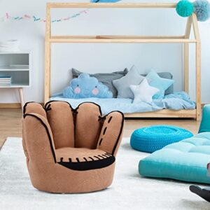 Costzon Kids Couch, Toddler Chair Sofa with Solid Wood Frame & Baseball Glove Design, Children Armchair for Play Room, Nursery, Kindergarten, Kids Room, Gift for Boys & Girls, Kids Sofa (Brown)