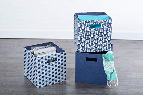 DII Poly-Cube Storage Collection Hard Sided, Collapsible Solid, Large, Nautical Blue