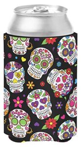 caroline's treasures bb5116cc day of the dead black can or bottle hugger cooler washable drink sleeve collapsible beverage insulated holder, can hugger, multicolor