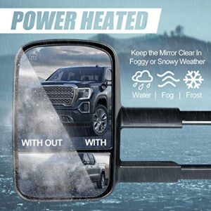 Pair Black Power Heated Telescoping Rear View Side Towing Mirrors Compatible with Silverado Sierra GMT900 07-14