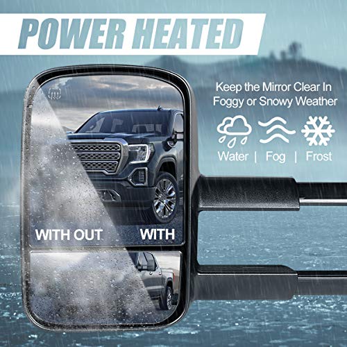 Pair Black Power Heated Telescoping Rear View Side Towing Mirrors Compatible with Silverado Sierra GMT900 07-14