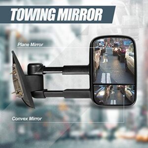 Pair Black Power Heated Telescoping Rear View Side Towing Mirrors Compatible with Silverado Sierra GMT900 07-14