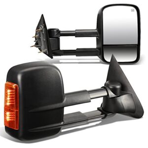 pair black power heated w/amber led turn signal light side towing mirrors compatible with silverado sierra 14-20