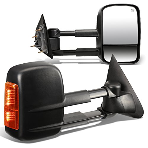 Pair Black Power Heated w/Amber LED Turn Signal Light Side Towing Mirrors Compatible with Silverado Sierra 14-20