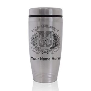 skunkwerkz commuter travel mug, coat of arms dominican republic, personalized engraving included