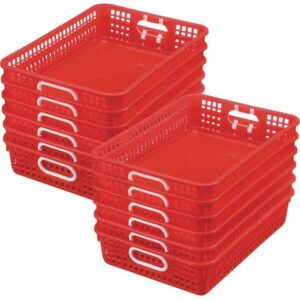 really good stuff plastic desktop paper storage baskets for classroom or home use – 14”x10” plastic mesh baskets keep papers crease-free and secure – red baskets with white handles (set of 12)
