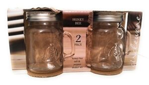 circleware honey bee mason jar mug salt and pepper shakers with glass handles and metal lids, set of 2, 5 oz