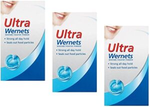 three packs of poligrip wernets ultra denture fixative powder by wernets