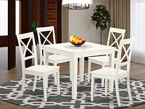 EAST WEST FURNITURE 5 Pc small Kitchen Table set and 4 hard wood Dining Chairs. in Linen White