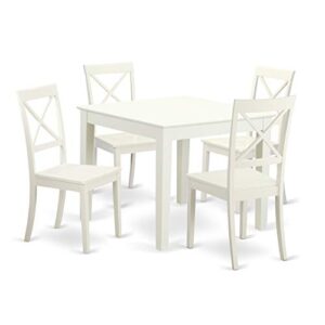 EAST WEST FURNITURE 5 Pc small Kitchen Table set and 4 hard wood Dining Chairs. in Linen White