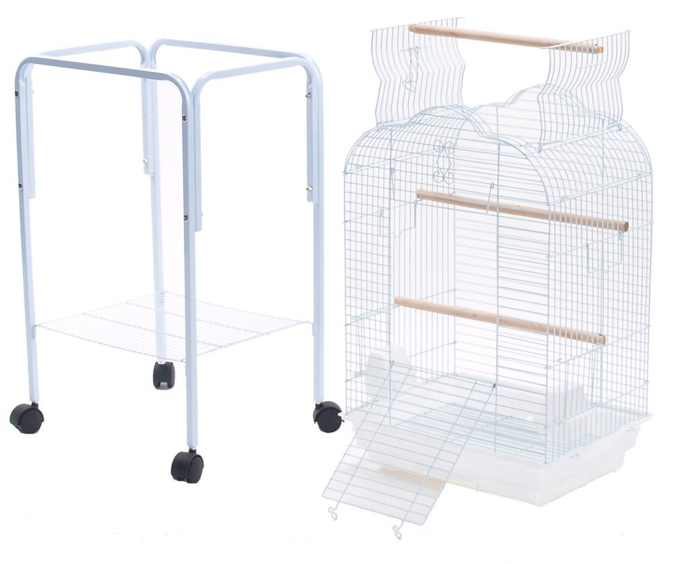 PetcageMart Parakeet Cockatiel Playtop Metal Bird Cage with Stand, 18" by 14" by 57", White