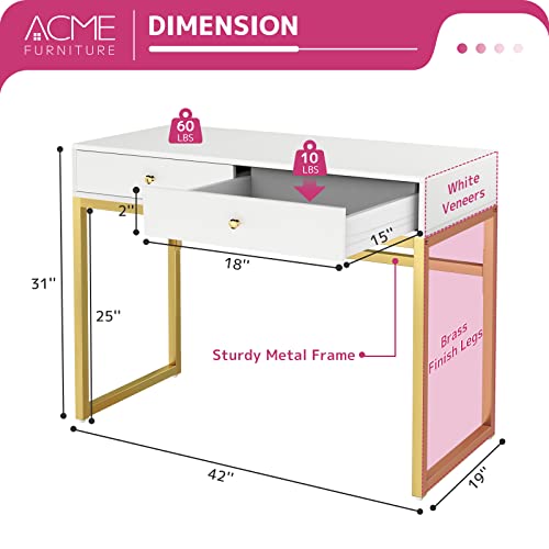 ACME FURNITURE Acme 92312 Coleen Desk, White & Brass