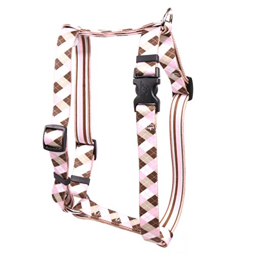 Yellow Dog Design Pink Brown Argyle Roman H Dog Harness, Small/Medium-3/4 Wide fits Chest of 14 to 20"