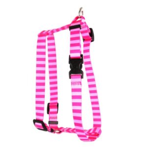 yellow dog design pink pink stripe roman style h dog harness, x-large-1" wide fits chest of 28 to 36"