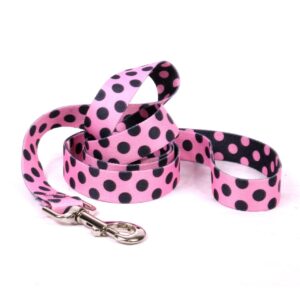 yellow dog design, pink/black polka dot dog leash, extra small 3/8" x 60" (5 ft.)