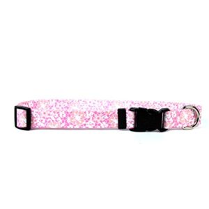yellow dog design pink lace flowers dog collar, x-small-3/8 wide and fits neck sizes 8 to 12", (pklc102)