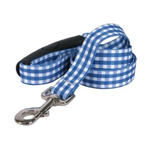 yellow dog design southern dawg gingham navy blue dog leash with comfort grip handle-large-1" and 5' (60") made in the usa