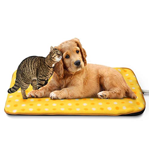 Fluffy Paws – Indoor Pet Bed Warmer Electric Heated Pad with Cover | Dual Temperature & UL-Certified Dog Bed Heated Warmer | Large Pet Bed Heater Measures 20.9 x 28.4 | Yellow Dot