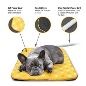 Fluffy Paws – Indoor Pet Bed Warmer Electric Heated Pad with Cover | Dual Temperature & UL-Certified Dog Bed Heated Warmer | Large Pet Bed Heater Measures 20.9 x 28.4 | Yellow Dot