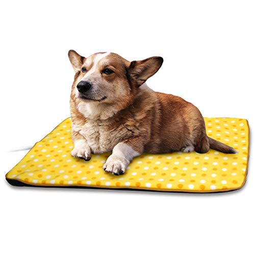 Fluffy Paws – Indoor Pet Bed Warmer Electric Heated Pad with Cover | Dual Temperature & UL-Certified Dog Bed Heated Warmer | Large Pet Bed Heater Measures 20.9 x 28.4 | Yellow Dot