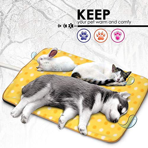 Fluffy Paws – Indoor Pet Bed Warmer Electric Heated Pad with Cover | Dual Temperature & UL-Certified Dog Bed Heated Warmer | Large Pet Bed Heater Measures 20.9 x 28.4 | Yellow Dot