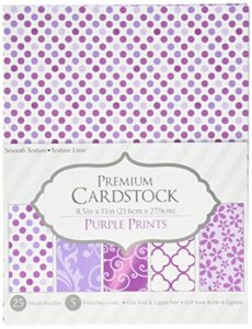 darice patterned, purple 8.5 by 11 cardstock paper pack, prints, 8.5"x11" (25 sheets)
