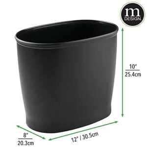 mDesign Plastic Oval Small 2.25 Gallon/8.5 Liter Trash Can Wastebasket, Garbage Container Bin for Bathroom, Kitchen, Office, Dorm - Holds Waste, Refuse, Recycling, Hyde Collection, Black, Pack of 1