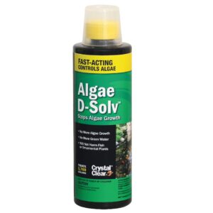 crystalclear algae d-solv pond algae control, fast-acting epa registered algaecide, use in fountains & outdoor ponds containing koi & other fish, treats 5,760 gallons, 16 ounces