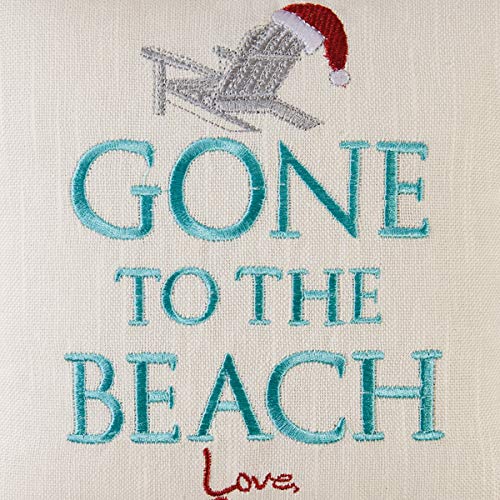 C&F Home Gone to The Beach Love Santa Coastal Holiday Embroidered Saying Cute Christmas Decor Decoration Accent Pillow 10 x 10 Multi