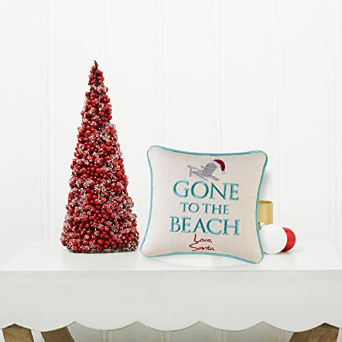 C&F Home Gone to The Beach Love Santa Coastal Holiday Embroidered Saying Cute Christmas Decor Decoration Accent Pillow 10 x 10 Multi