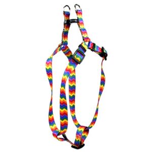 yellow dog design rainbow chevron step-in dog harness, medium-3/4 wide and fits chest of 15 to 25"