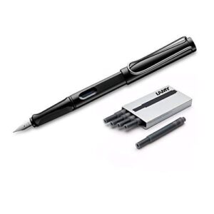 lamy safari fountain pen (19m) black & 5 black ink cartridges (lt10bk, l19bkm)