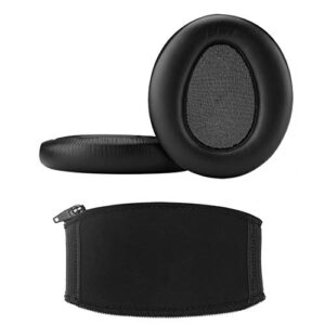 geekria earpads suits compatible with sony mdr-10rbt mdr-10rnc mdr-10r headphone replacement ear pad + headband cover/ear cushion + headband/earpads repair parts + headband protector (black)