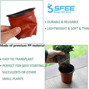 Sfee 100 Pack Plant Nursery Pots 4 inch Plastic Plant Pots, Soft Durable Reusable Seed Starting Pots for Succulents Plants Vegetables Fruits Seedlings Cuttings Transplanting with 100 Plant Labels