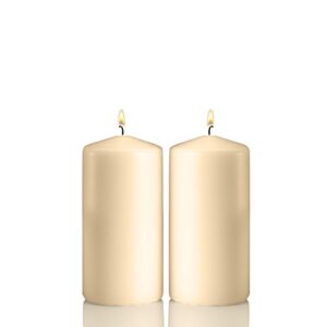 ivory pillar candles - set of 2 unscented candles - 6 inch tall, 3 inch thick - 36 hour clean burn time