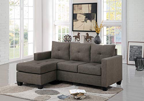 Homelegance Phelps 78" x 58" Fabric Reversible Chaise Sofa, Grayish Brown