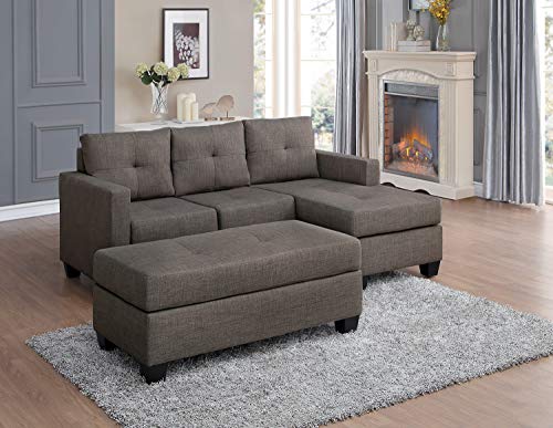 Homelegance Phelps 78" x 58" Fabric Reversible Chaise Sofa, Grayish Brown