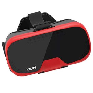 tzumi dream vision virtual reality smartphone headset, retracteable built-in ear buds,fits all phones up to 6 inch, 360 video capability, lightweight with high durability, works with all vr apps. red