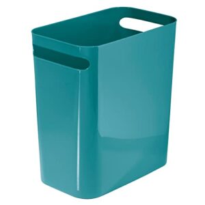 mdesign plastic slim large 2.5 gallon trash can wastebasket, classic garbage container recycle bin for bathroom, bedroom, kitchen, home office, outdoor waste, recycling - aura collection - teal blue, pack of 1