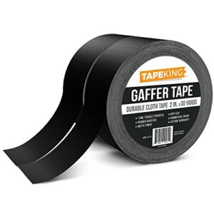 tape king gaffers tape (2-roll pack) - 2” w x 30 yards per roll (180 ft) - cloth matte black backing - rubber adhesive leaves no residue - secure cords to stages - great for concerts and weddings