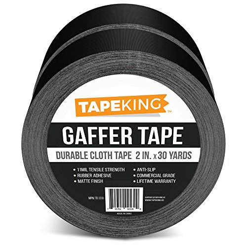 Tape King Gaffers Tape (2-Roll Pack) - 2” W x 30 Yards Per Roll (180 ft) - Cloth Matte Black Backing - Rubber Adhesive Leaves No Residue - Secure Cords to Stages - Great for Concerts and Weddings