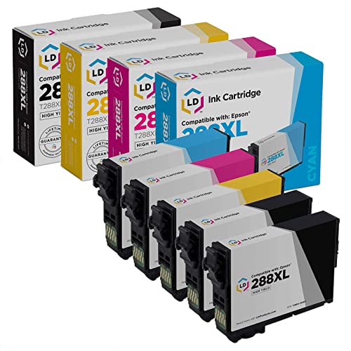 LD Products Remanufactured Ink Cartridge Replacements for Epson 288XL Ink Cartridges High Yield for use in Epson XP446 Expression XP 440 XP330 XP340 XP430(2 Black, 1 Cyan, 1 Magenta, 1 Yellow, 5-Pack)