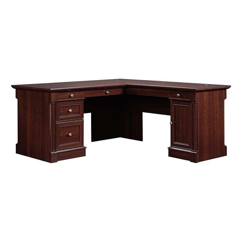 BOWERY HILL Classic Style L-Shaped Office Computer Desk in Cherry with File Drawer, CPU Tower,