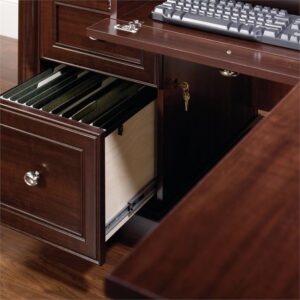 BOWERY HILL Classic Style L-Shaped Office Computer Desk in Cherry with File Drawer, CPU Tower,