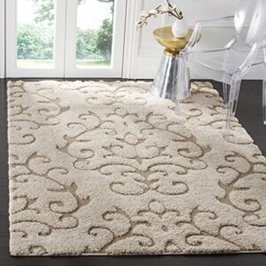 SAFAVIEH Florida Shag Collection Area Rug - 6' x 9', Cream & Beige, Scroll Design, Non-Shedding & Easy Care, 1.2-inch Thick Ideal for High Traffic Areas in Living Room, Bedroom (SG470-1113)