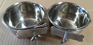 lot of 2 bird parrot cage stainless steel seed water feeder cups - 4" (4")