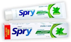 spry xylitol toothpaste with fluoride, natural spearmint, anti-cavity, 5 oz (3 pack)