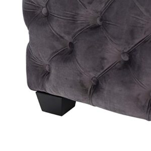 Great Deal Furniture Melvek Modern Glam Button Tufted Velvet Ottoman, Gray and Dark Brown